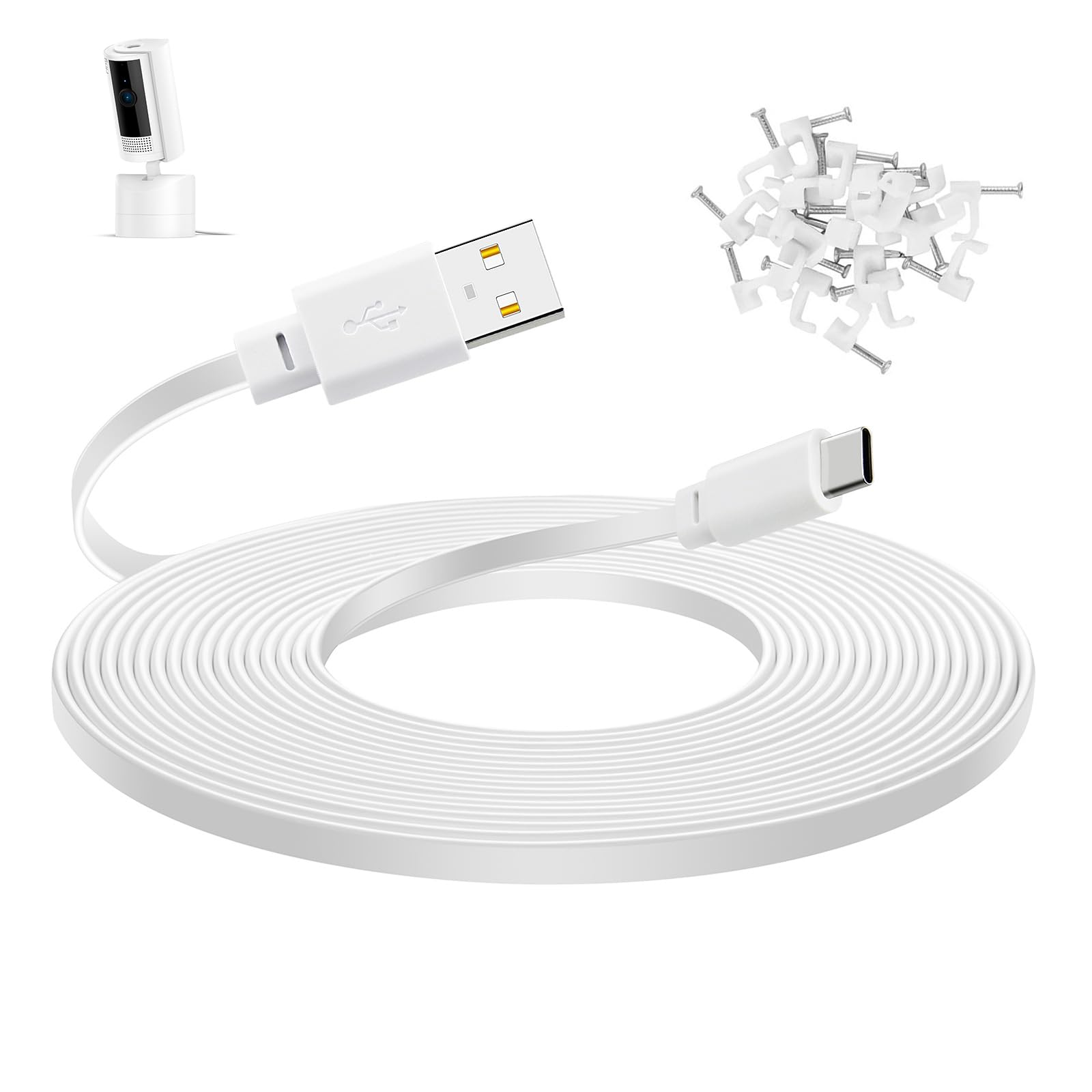 Smays 30 ft Extension Cable for Ring Pan-Tilt Indoor Cam (2024 Release), Long Flat USB C Power Cord White