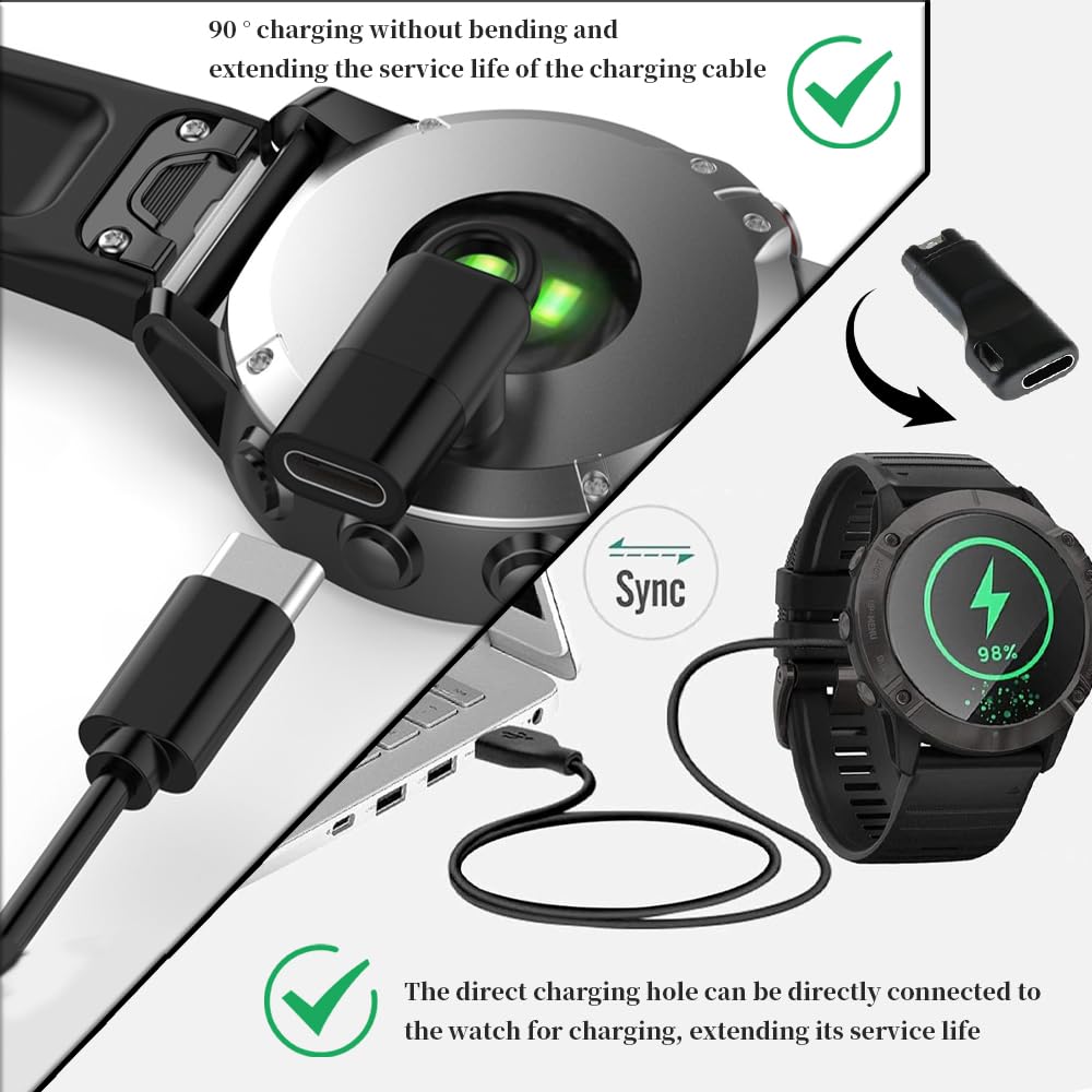 Adaptateur Chargeur Garmin - USB-C Angle Droit - Compatible Fenix, Forerunner, Instinct - Lot De 2