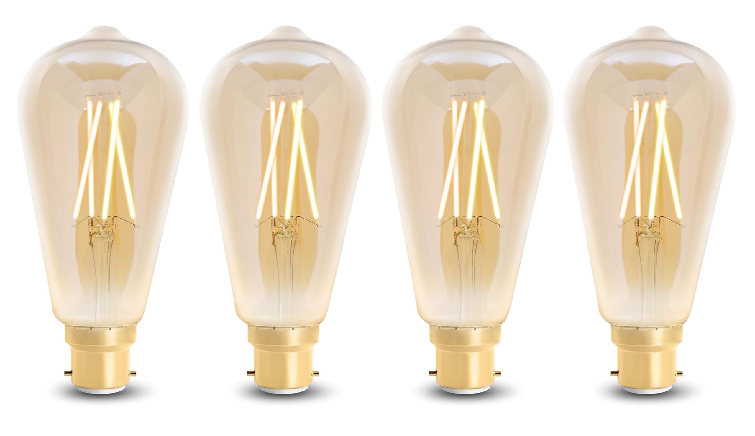 4lite WiZ Connected ST64 Amber White WiFi LED Smart Bulb - B22 Bayonet Cap, 4 Pack