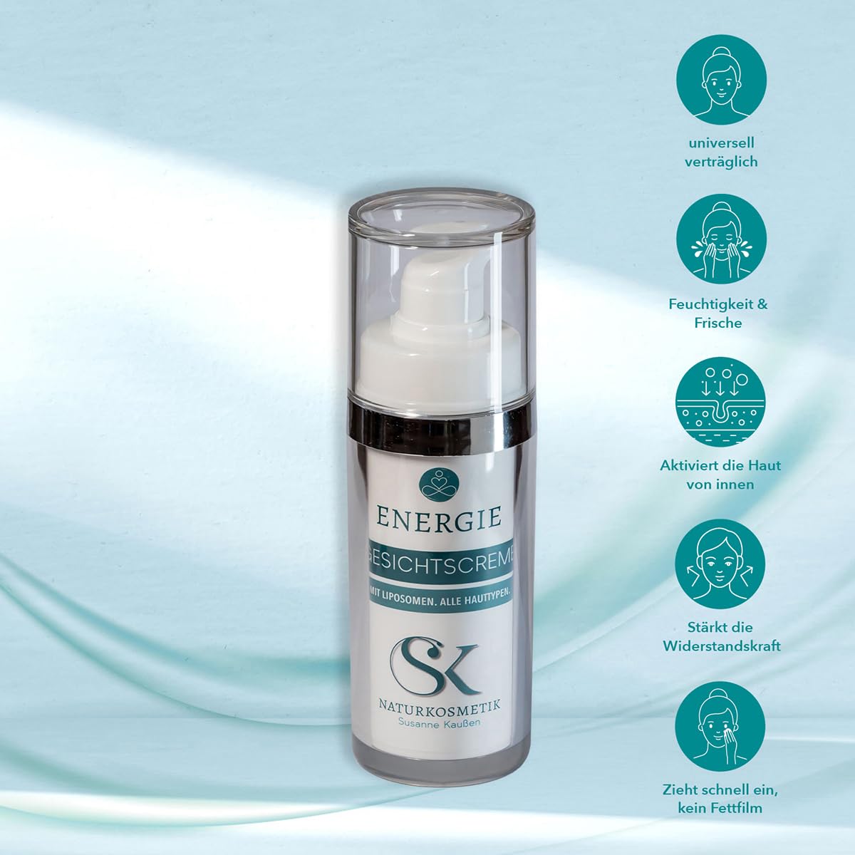 SK Naturkosmetik ENERGIE Gesichtscreme – Tagescreme mit Q10, Vitamin A, Vitamin E, Aloe Vera & Phospholipiden | Feuchtigkeit, Anti-Aging & Schutz | Naturkosmetik für Frauen & Männer | Made in Germany