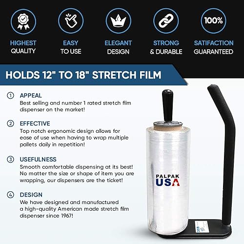 Miniatura 2 de PalPak300 BACKSAVER - Dispensador de película elástica con mango extendido, resistencia industrial para envoltura de embalaje, capacidad para rollos