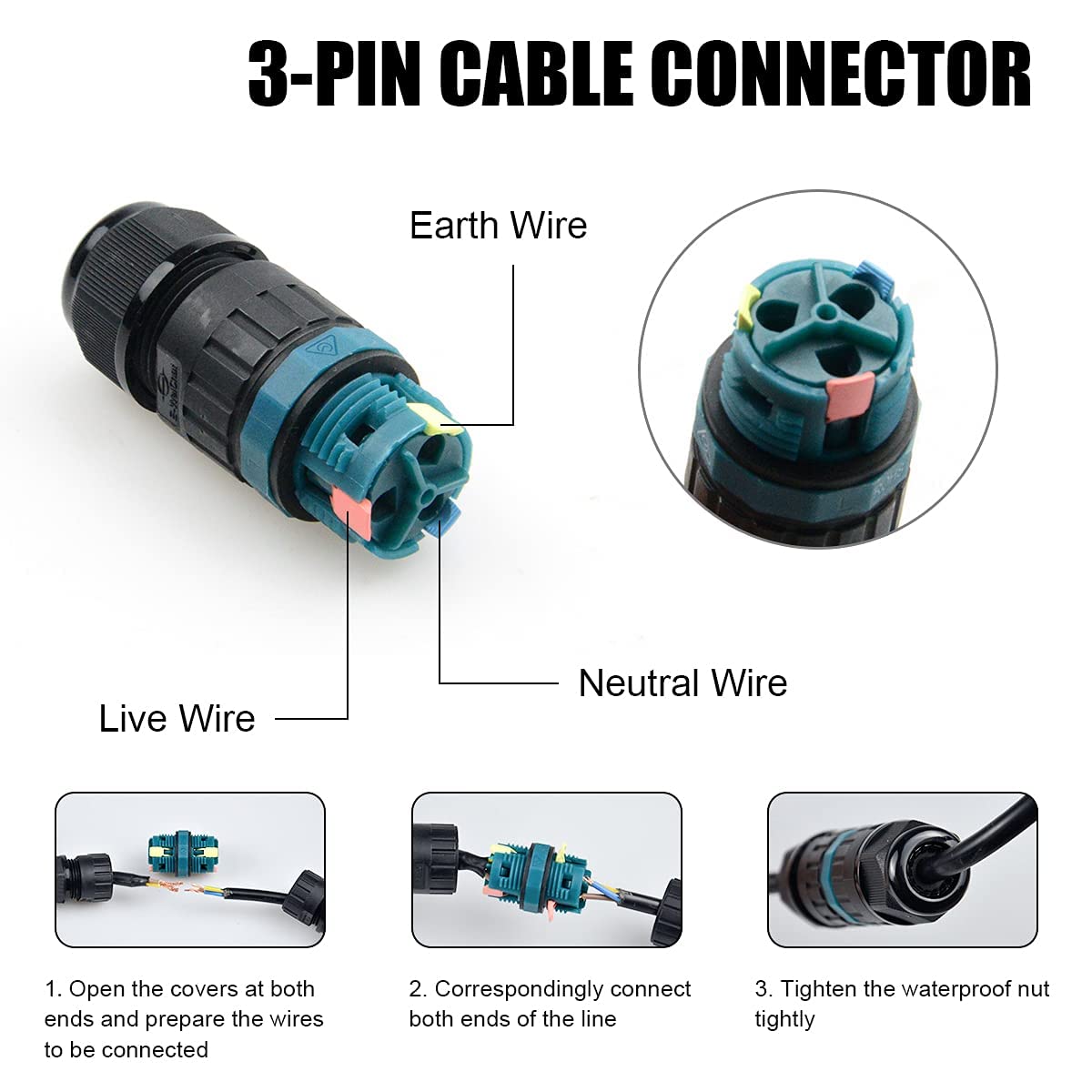 Cable connector waterproof IP68 2pc type 3-pole underground cable connector branch box suitable for cables with a diameter of 5-12mm - Image 2