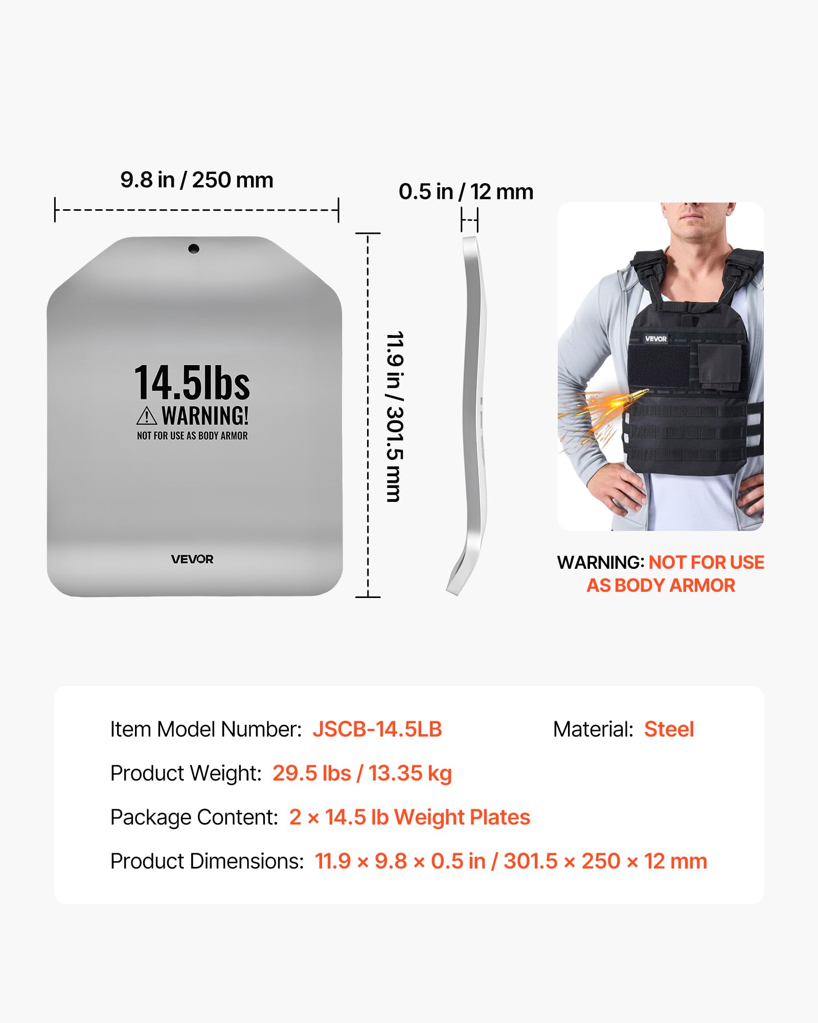 VEVOR Gewichtsplatten für Gewichtswesten 13,2 kg Set (2 x 6,6 kg), Gebogene Gewichtswestenplatten für WODs & Funktionelles Training, Ergonomisches Zusatzgewicht für Krafttraining, Laufen und Fitness