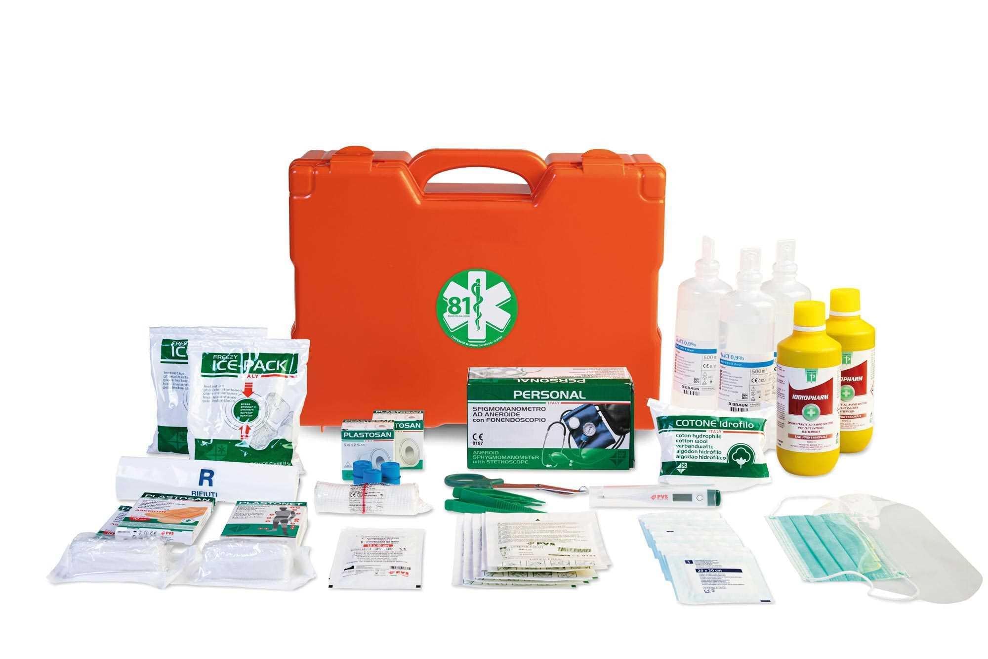 PRIMO SOCCORSO VALIGETTA OLTRE DUE DIPENDENTI E SFIGMOMANOMETRO FISSAGGIO PARETE