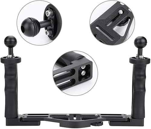 Miniatura 4 de Bandeja de aluminio estabilizador de cardán de mano subacuática con empuñaduras de doble mango con tornillos de 14 pulgadas para carcasa de cámara