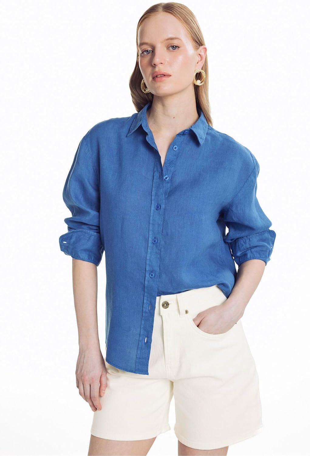 Ted Baker Acı Kahverengi%100 Keten Parça Boya D Yaka Basıc U Kol Keten Gömlek, TBSS26FSHI019
