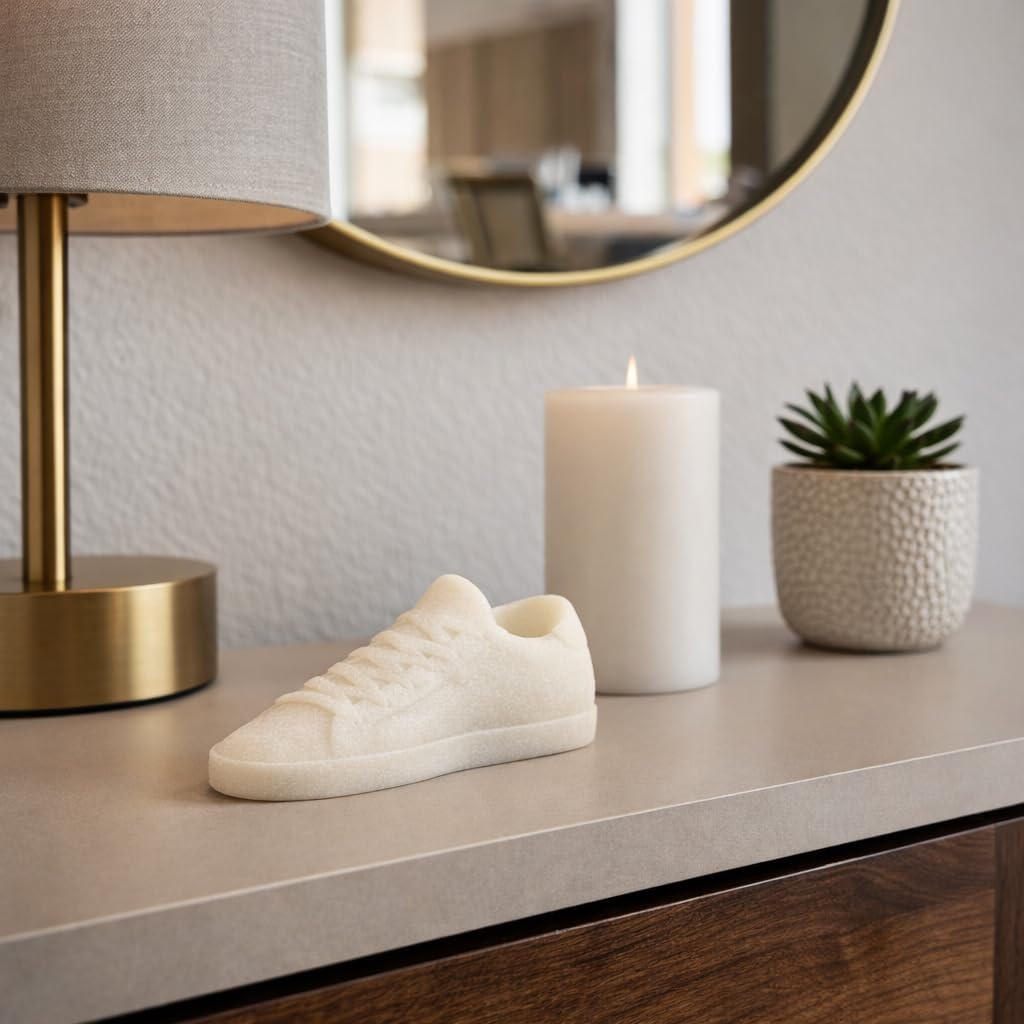 Elegant Resin Sneaker Figurine for Home Decor - Decorative Sculpture Accent for Bathroom Vanity, Office, and Living Room Decor - Ideal Ornament for Shelf Display and Coffee Table - 4", White