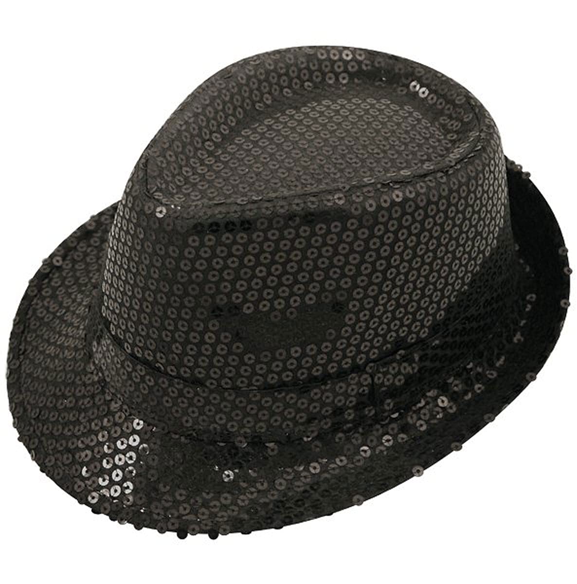 labreeze Sequin Cap Hat Gangster Hat Fedora Trilby Dance Party Fancy Dress Hat (Black)
