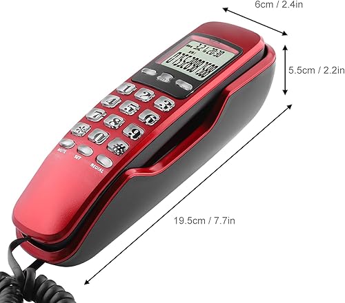 Miniatura 2 de Yctze Mini teléfono fijo de montaje en pared con pantalla LCD, identificación de llamadas para oficina en casa, hotel, con cable e inalámbrico, no