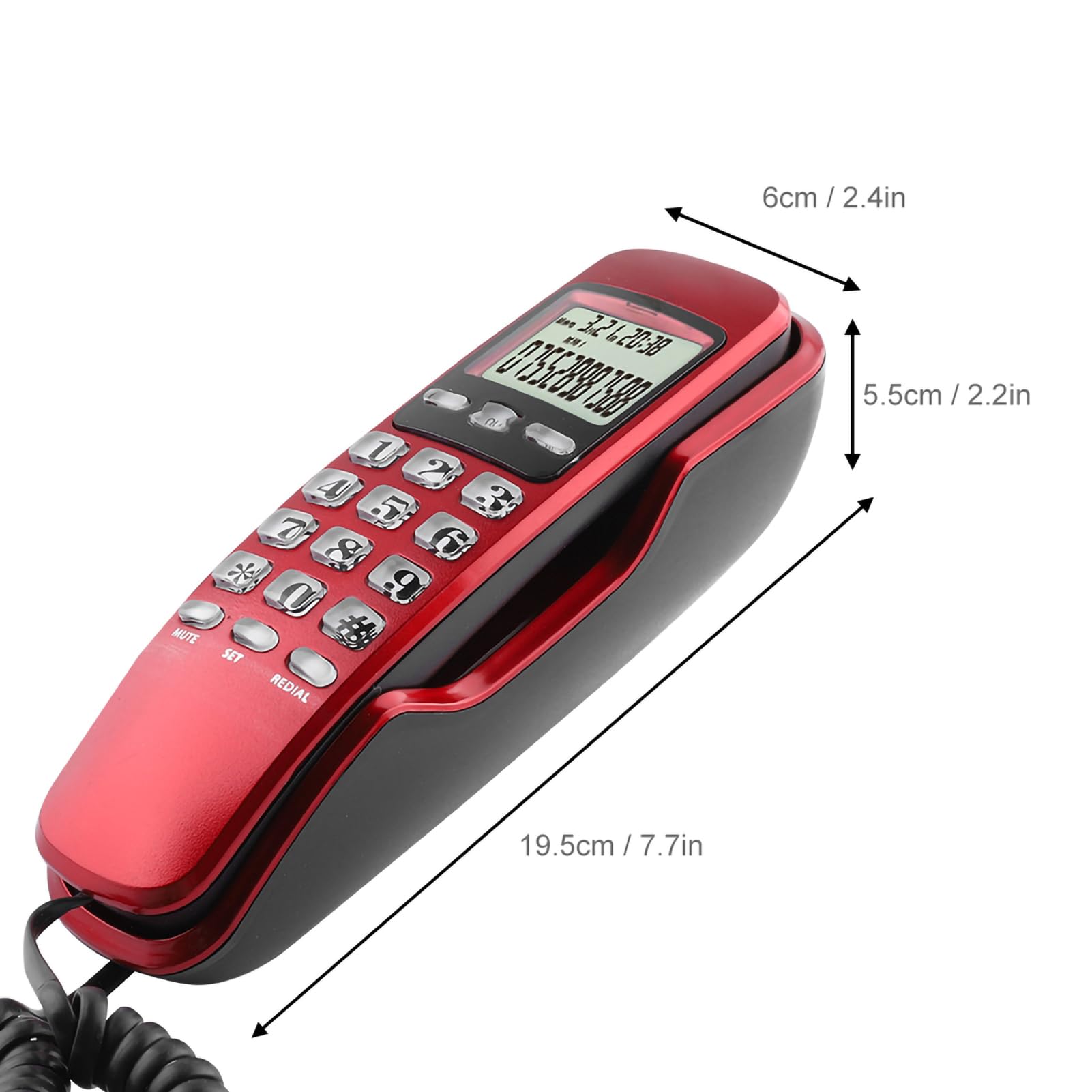 VBESTLIFE Mini ID Display LCD Phone Fixed with DTMF/FSK Wire Domeston with Microphone Hands Free for Home Office Hotel, Black