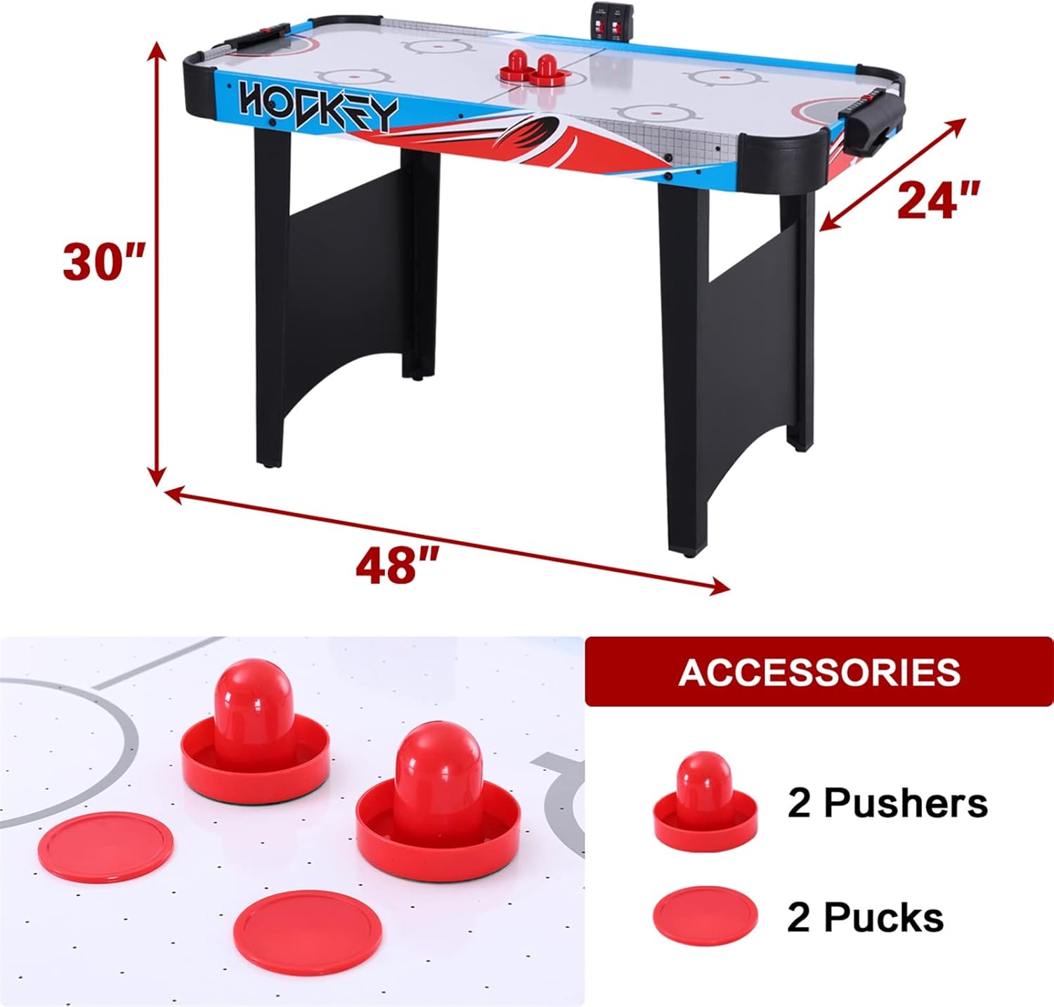 RayChee 48in Air Hockey Table for Kids and Adults, Air-Powered Play with LED Scoring, 2 Pucks and 2 Pushers, Multiplayer Table Air Hockey Game for Home, Game Room, Bar