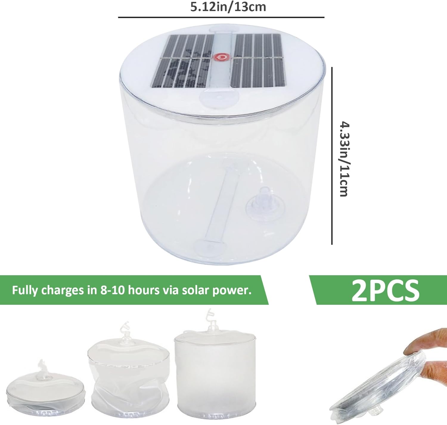 Solar Powered Lantern, 2Pcs Inflatable Solar Camping Lantern, Warm White Light, Waterproof, Foldable, Multiple Lighting Modes