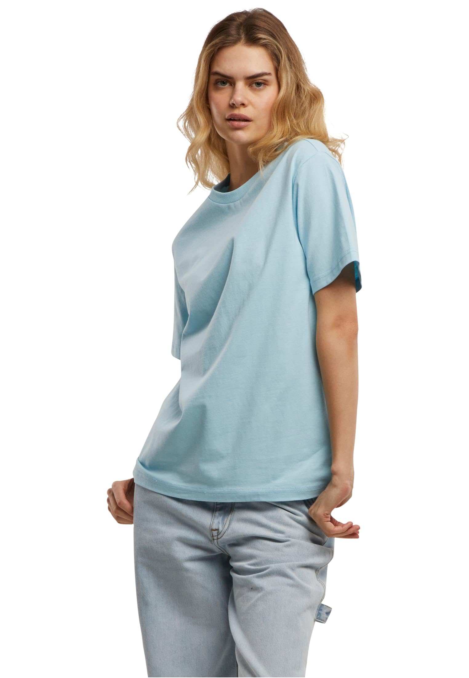 Build your Brand Women's T-Shirt Ladies Everyday Tee Casual T-Shirt for Women in Oversized Look Cotton Sizes XS - 5XL, Ocean Blue, 3XL