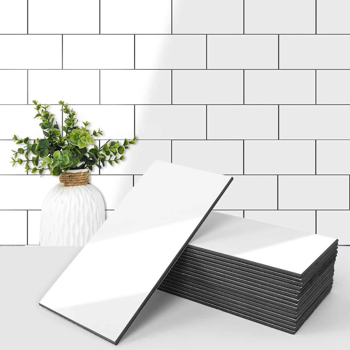 Art3d 102-Pack Peel and Stick Backsplash on Subway Tile, Glossy White | 3 x 6 in, PVC, Self Adhesive, Waterproof, Traceless Peel, Modular Splicing, Ideal for Vanities, Bathrooms