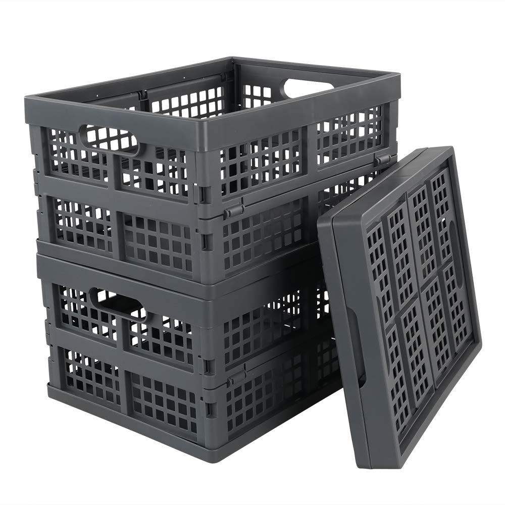 Bblina Grey 3-Pack Folding Storage Crates Plastic Collapsible Basket, 15 Liter