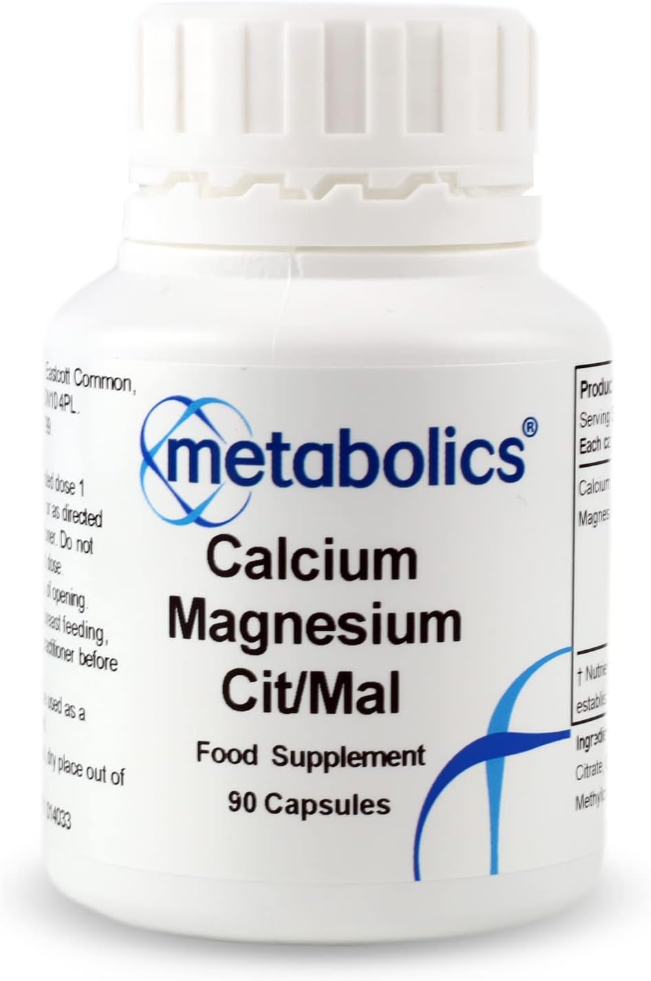 Calcium Magnesium Citrate Malate – 90 Vegan Capsules | 1:1 Ratio | Highly Bioavailable | Supports Bone, Muscle & Nerve Function | Made in UK | Metabolics
