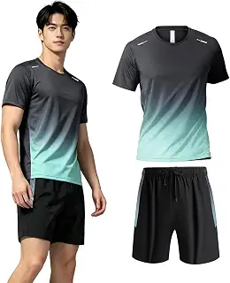 [Moxiep] スポーツウェア メンズ ランニングウェア 上下セット ジム トレーニングウェア 半袖 夏 コンプレッション ショートパンツ | 吸汗速乾 通気防臭 夜間反射 通気防臭 夏服 部屋着 運動服 フィットネス