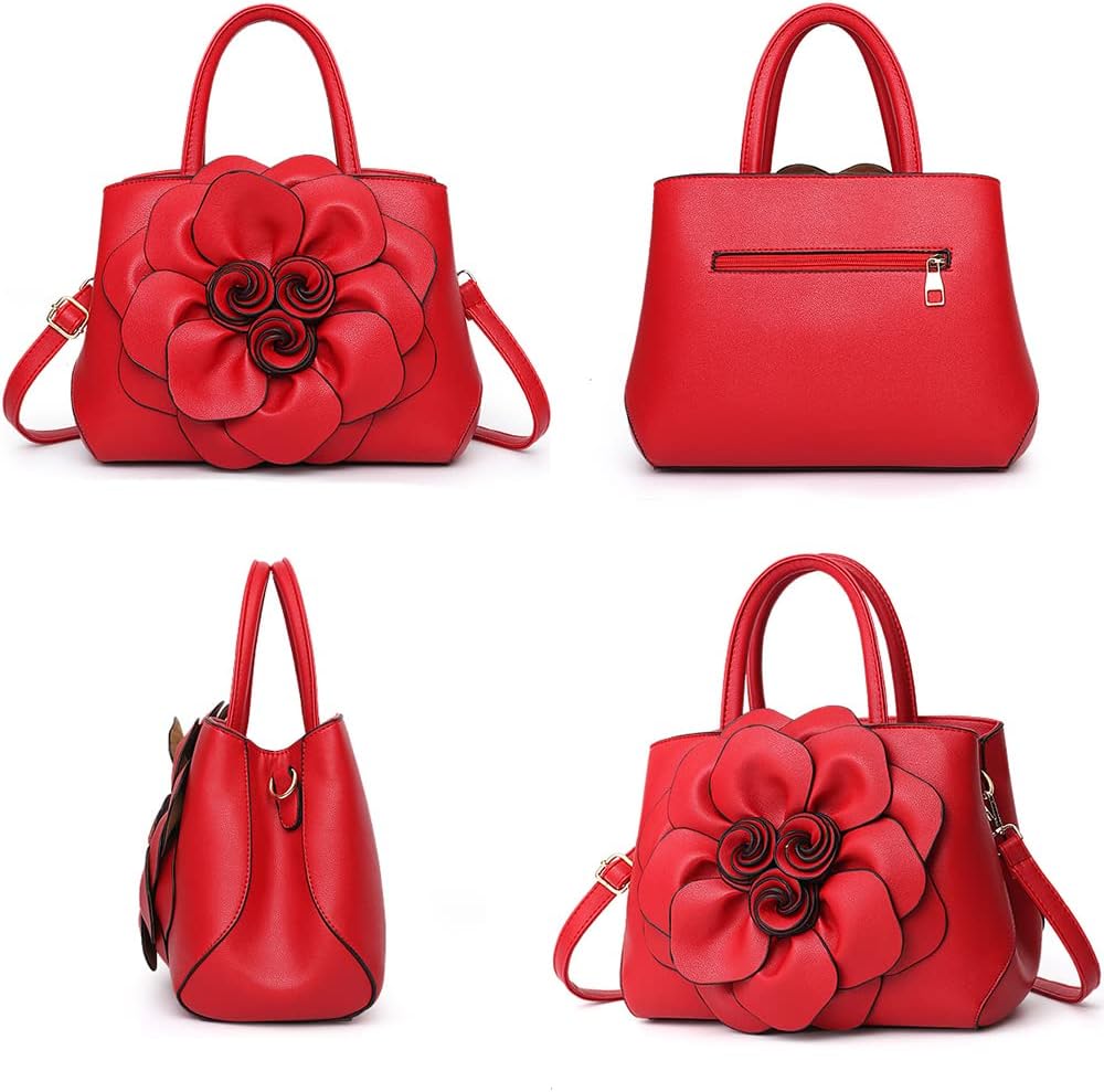Tote Top-handle Handbags for Women 3D Floral Purse PU Leather Hobo Crossbody Shoulder Bag Satchel