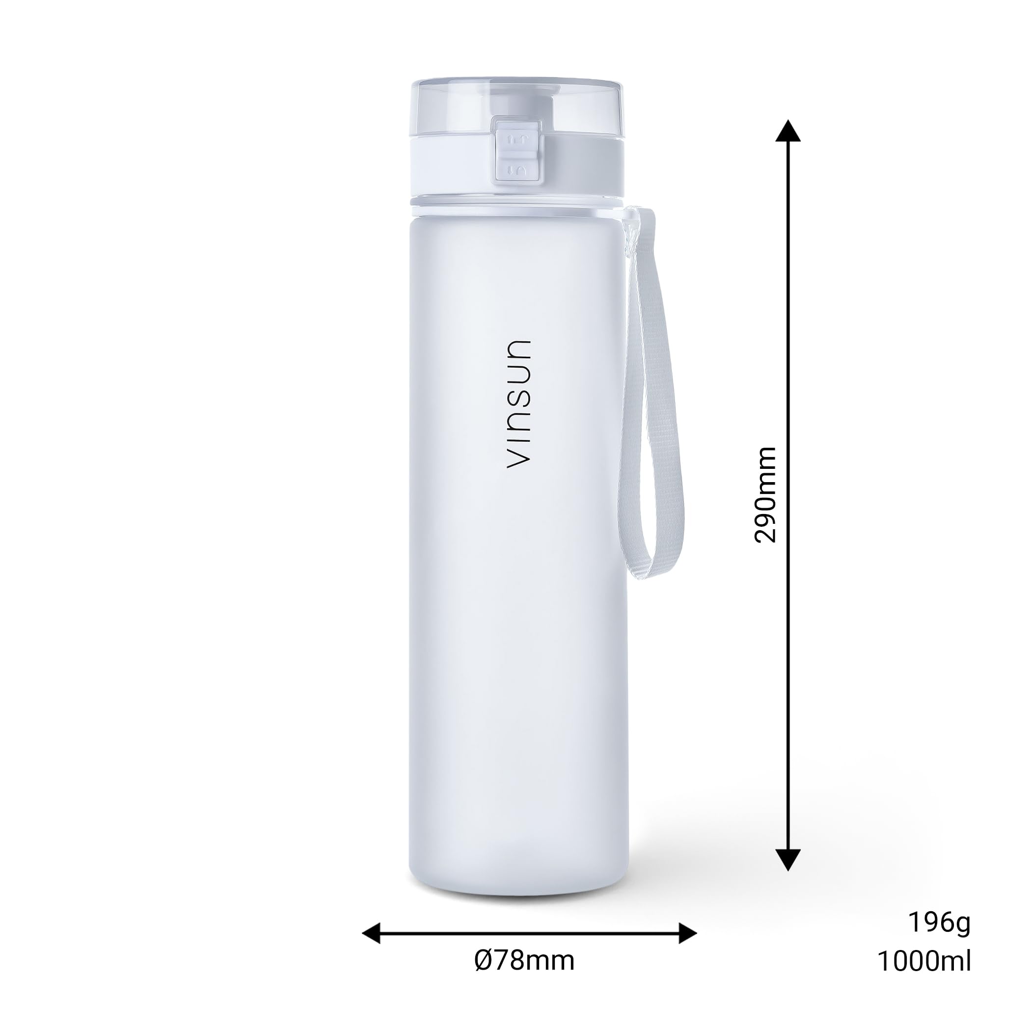 VINSUN Borraccia Sportiva 1 Litro - Tritan senza BPA, Prova di Perdite, Utilizzo con Una Mano - Bottiglia Acqua Leggera per Palestra, Scuola, Università, Ufficio