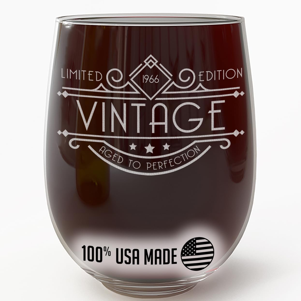 Personalized Vintage 60th Etched 17oz Stemless Wine Glass – Custom 1966 Happy 60th Birthday Gifts for Women Men, Cheers Turning 60 Year Old, 60 Bday Party Favor, Gift Idea Her Sister Wine Lover 1.0