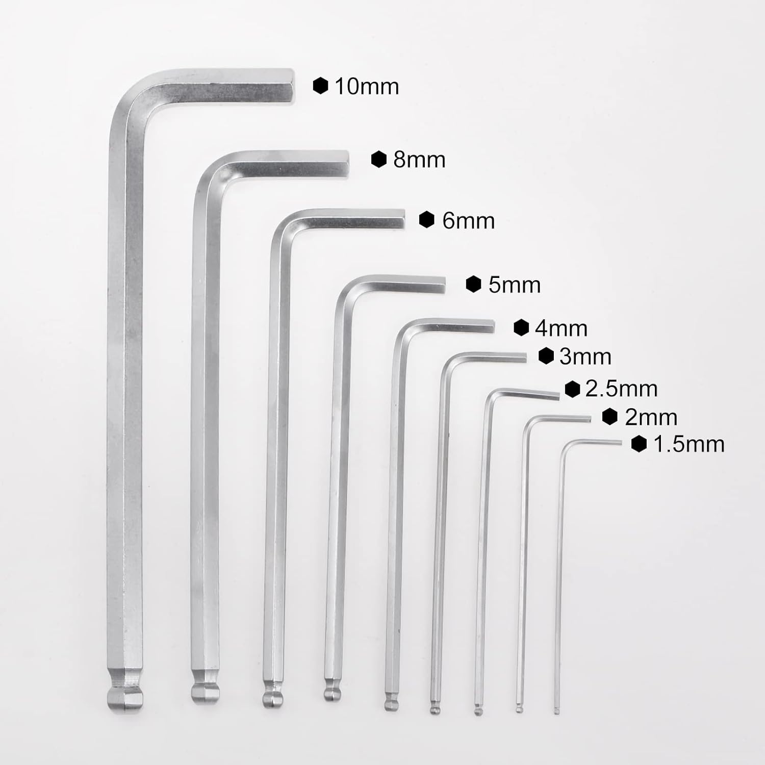 HARFINGTON 9 Pieces Ball End Hex Key Wrench Set 1.5mm-10mm Metric CR-V Steel L Shaped Long Arm Repairing Tool Wrenches