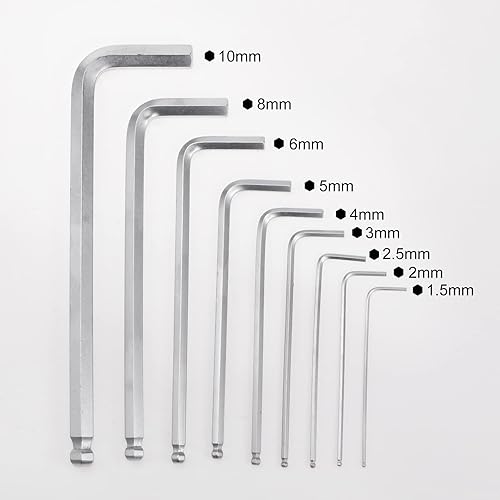 Miniatura 2 de Juego de llaves hexagonales de extremo de bola, 9 piezas, 0.059 in-0.394 in, métricas CR-V, acero en forma de L, llaves de herramienta de reparación