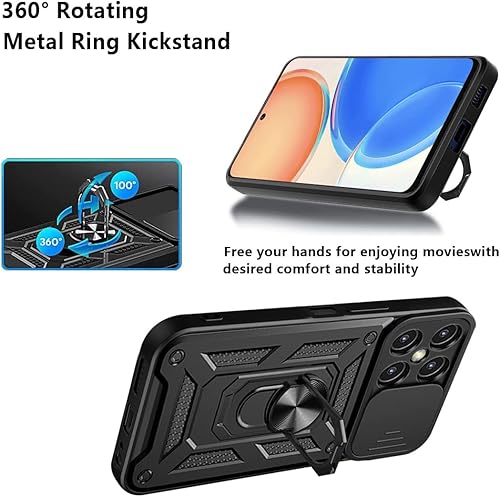 Miniatura 3 de Joie & Joho Compatible con Honor X8, funda protectora de grado militar con funda de cámara Silde y soporte integrado de cuerpo completo a prueba de