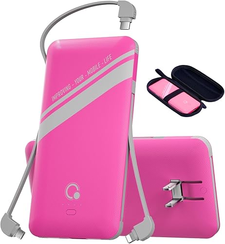 Miniatura 4 de Cargador portátil Q Slim de 10000 mAh, batería externa de 4 salidas con enchufe de pared de CA integrado, micro USB C, tres cables compatibles con