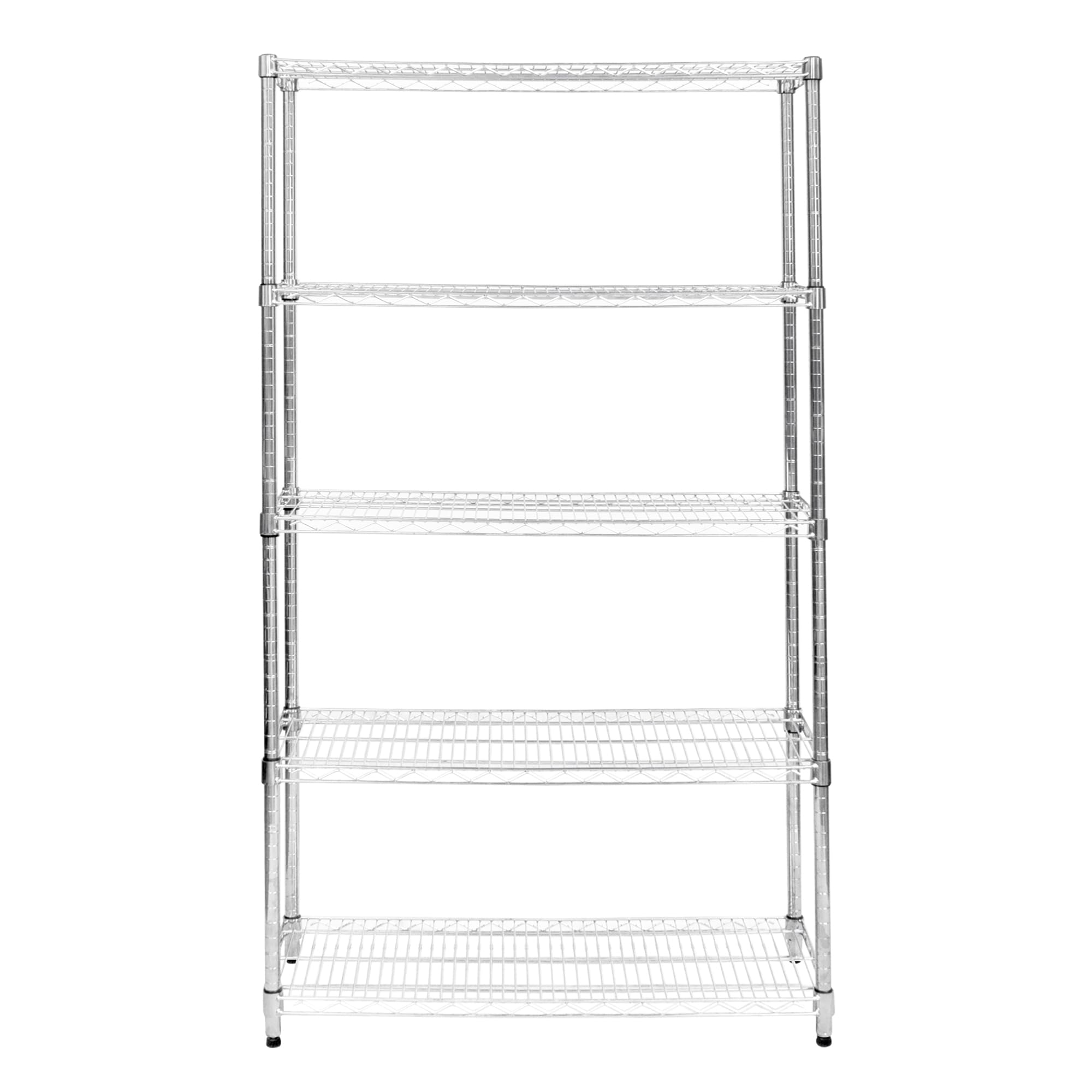 Estantería de Alambre 5 Niveles sin Tornillos Almacenaje Almacenamiento Metálico Acero Carbono Cromado Cocina Oficina Garaje 45x120x180cm con Estantes Ajustables Pies Niveladores Capacidad Peso 1000kg