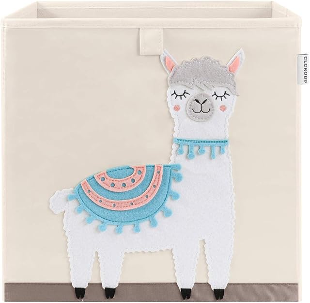 CLCROBD Foldable Animal Cube Storage Bins Fabric Toy Box/Chest/Organizer for Kids Nursery, 13 inch (Llama)