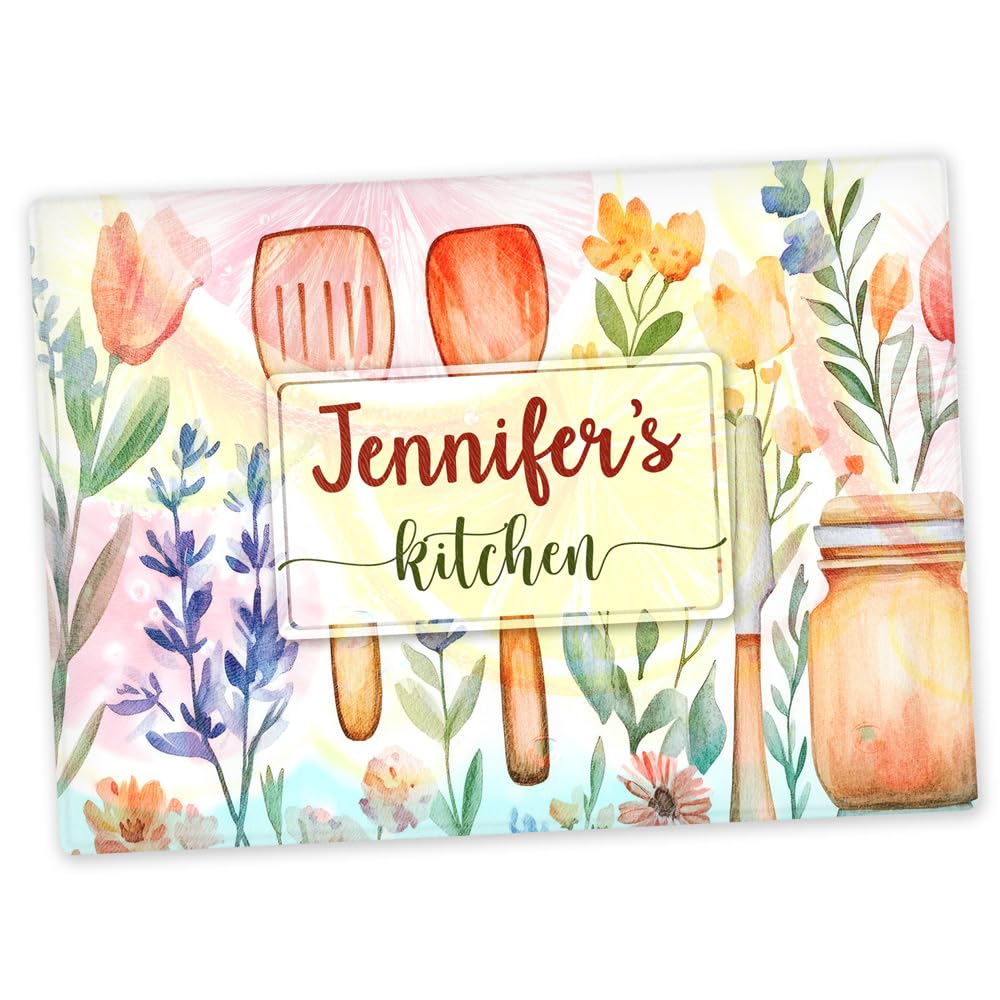 Glass Chopping Board - Personalised - Kitchen Utensils, Cooking Tools Flowers Design, Worktop Saver 40cm x 30cm, Tempered Glass, Non Slip Rubber Feet, Housewarming Gift, New Home, Wedding Gifts D3