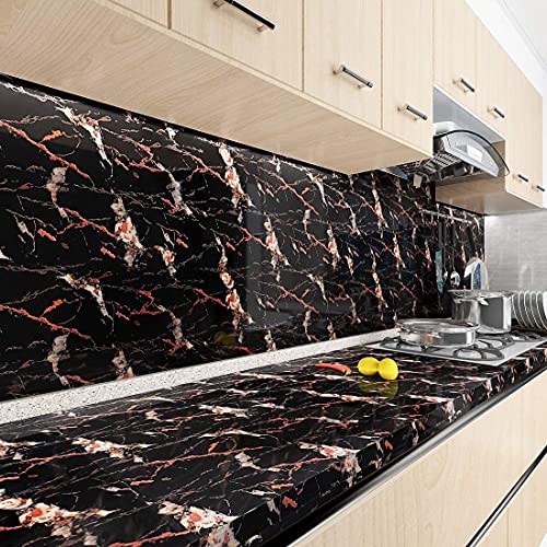 Image of Vinyl Contact Paper Decorative for Cabinets Countertops Kitchen Shelves Liner Self Adhesive Film Peel and Stick Waterproof Removable Wallpaper (Inches 24 x 96, Marble Black Gold Glossy)