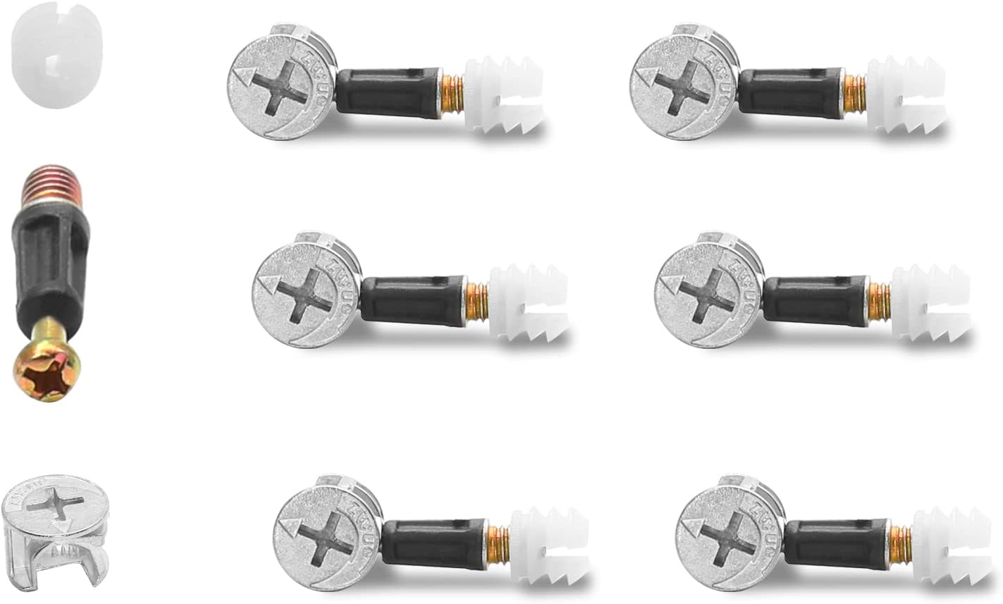10 Set 32mm Cam Screw Dowel for Furniture Connecting, 3 in 1 Cam Lock Nut Set 15mm Connector Bolt Fitting Cabinet Pre-Inserted Nut for Drawer Dresser
