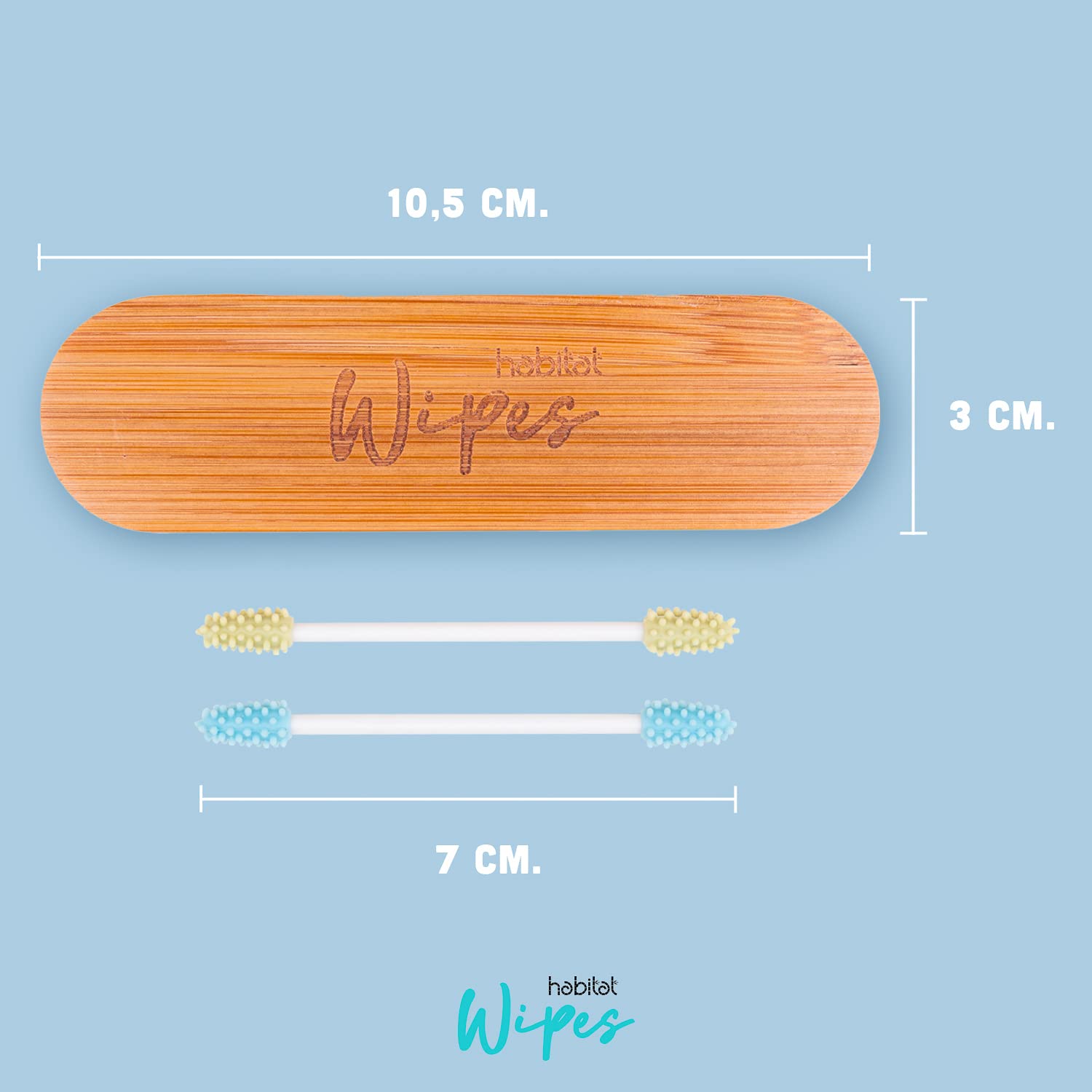 Habitat Wipes - Cotton Fioc Riutilizzabili per orecchie in Scatola di bambu - Materiale Ecologico in Silicone Reusable Biodegradabili Lavabili Eco-Friendly - Verde e Blu
