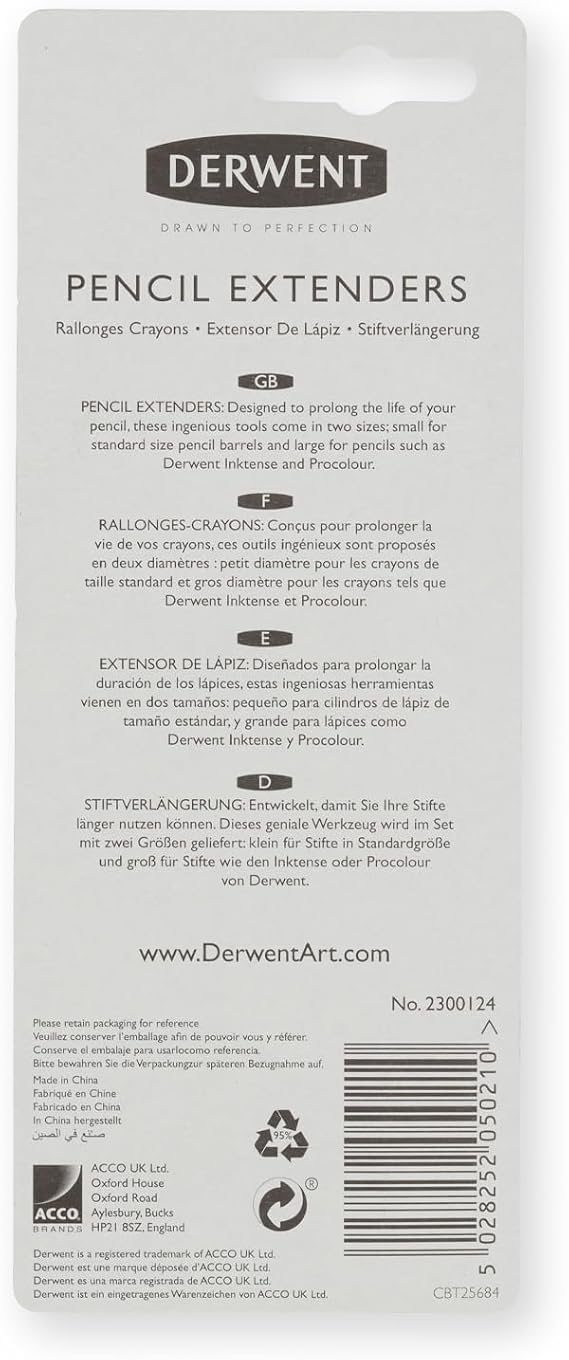 Derwent Pencil Extender Set, Silver and Black, for Pencils up to 8mm, (2300124)