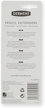 Derwent Pencil Extender Set, Silver and Black, for Pencils up to 8mm, (2300124)