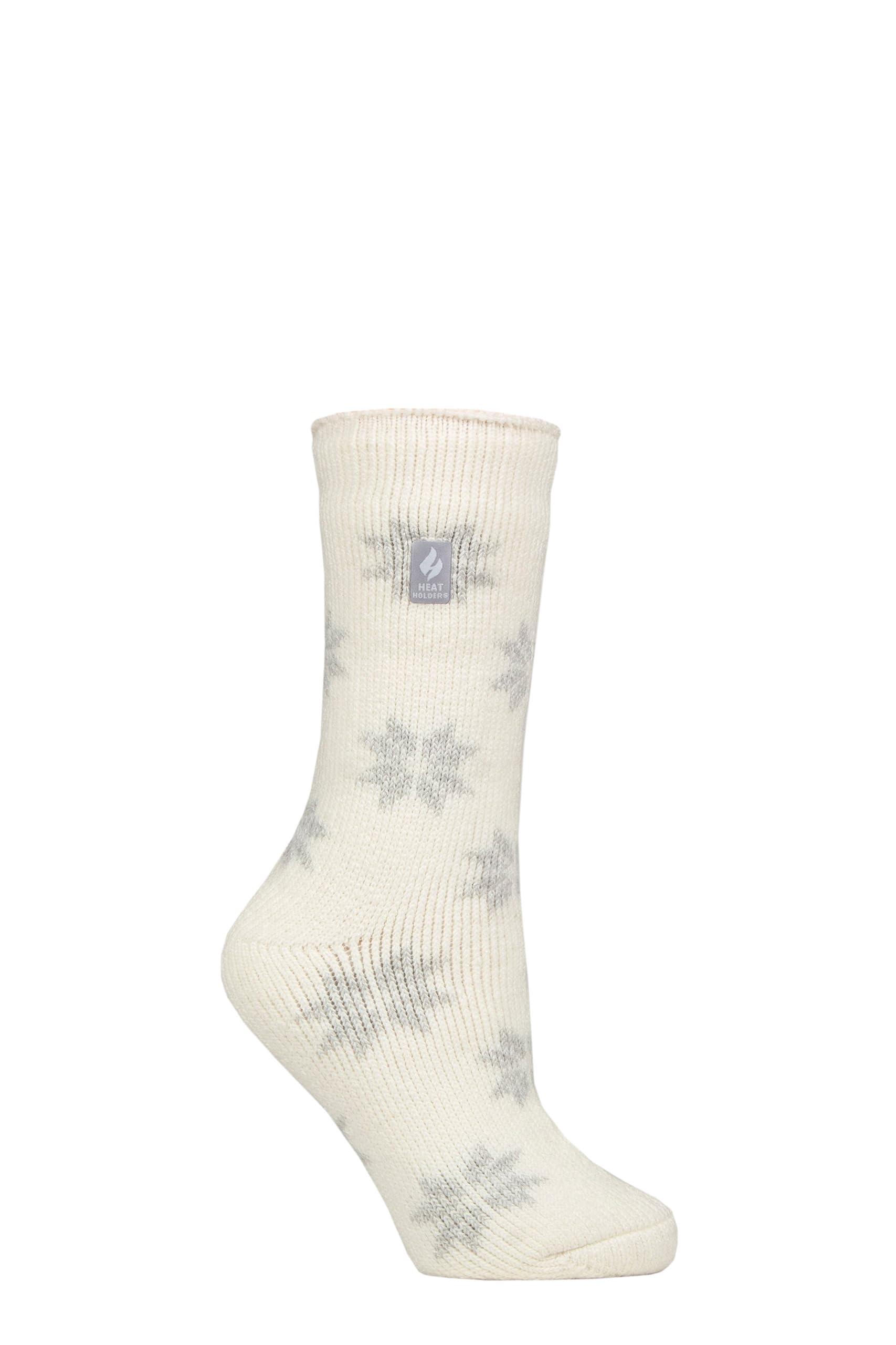 Heat Holders Women's Bold Snowflake Cream Sockshop Socks - 2.3 Tog Thermal, Warm, Cosy, Patterned, Pack Of 1 Size 4-8 4-8