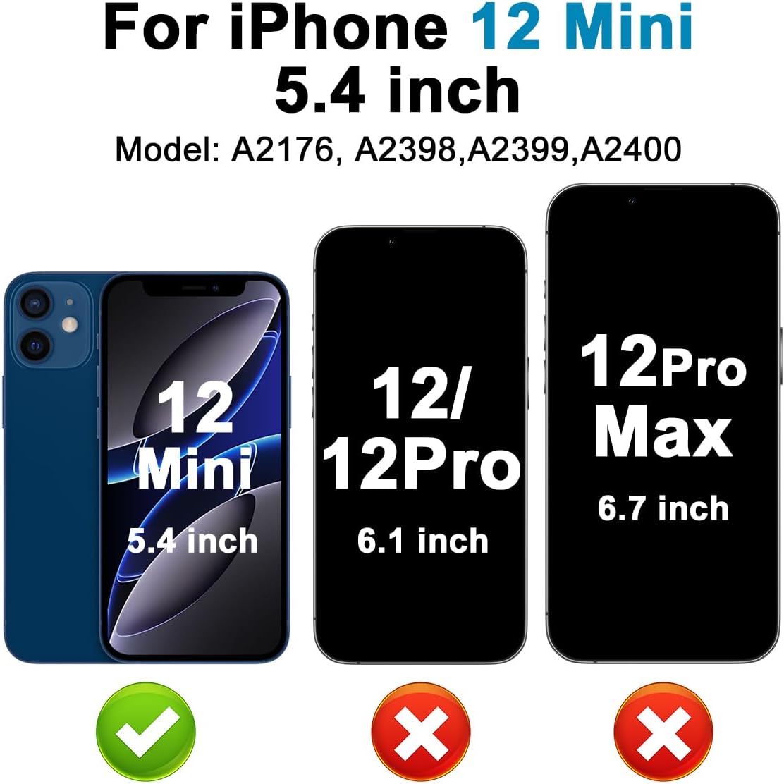 for iPhone 12 Mini Screen Replacement 5.4 ", Full HD LCD Display 3D Touch Screen Digitizer Full Assembly for Model A2176, A2398,A2399,A2400 (Without Tools)