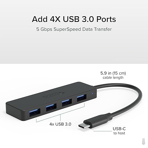 Miniatura 2 de Plugable Concentrador adaptador USB C a USB, concentrador USB 3.0 de 4 puertos, divisor USB para laptop, compatible con Windows, MacBook ProAir,