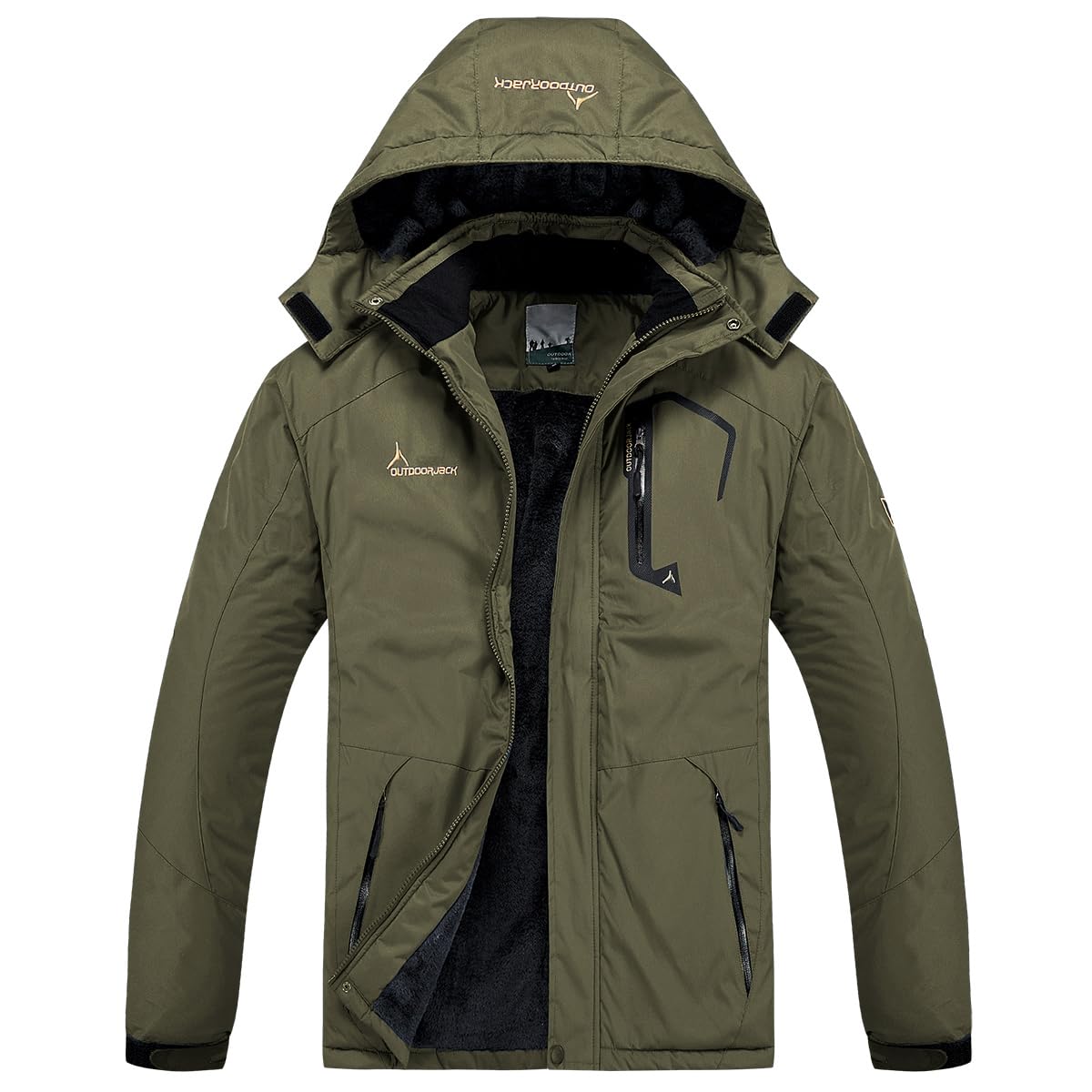 MANSDOUR Giacca da sci da trekking da uomo impermeabile in caldo pile invernale da snowboard giacca a vento con cappuccio, Verde militare, XX-Large