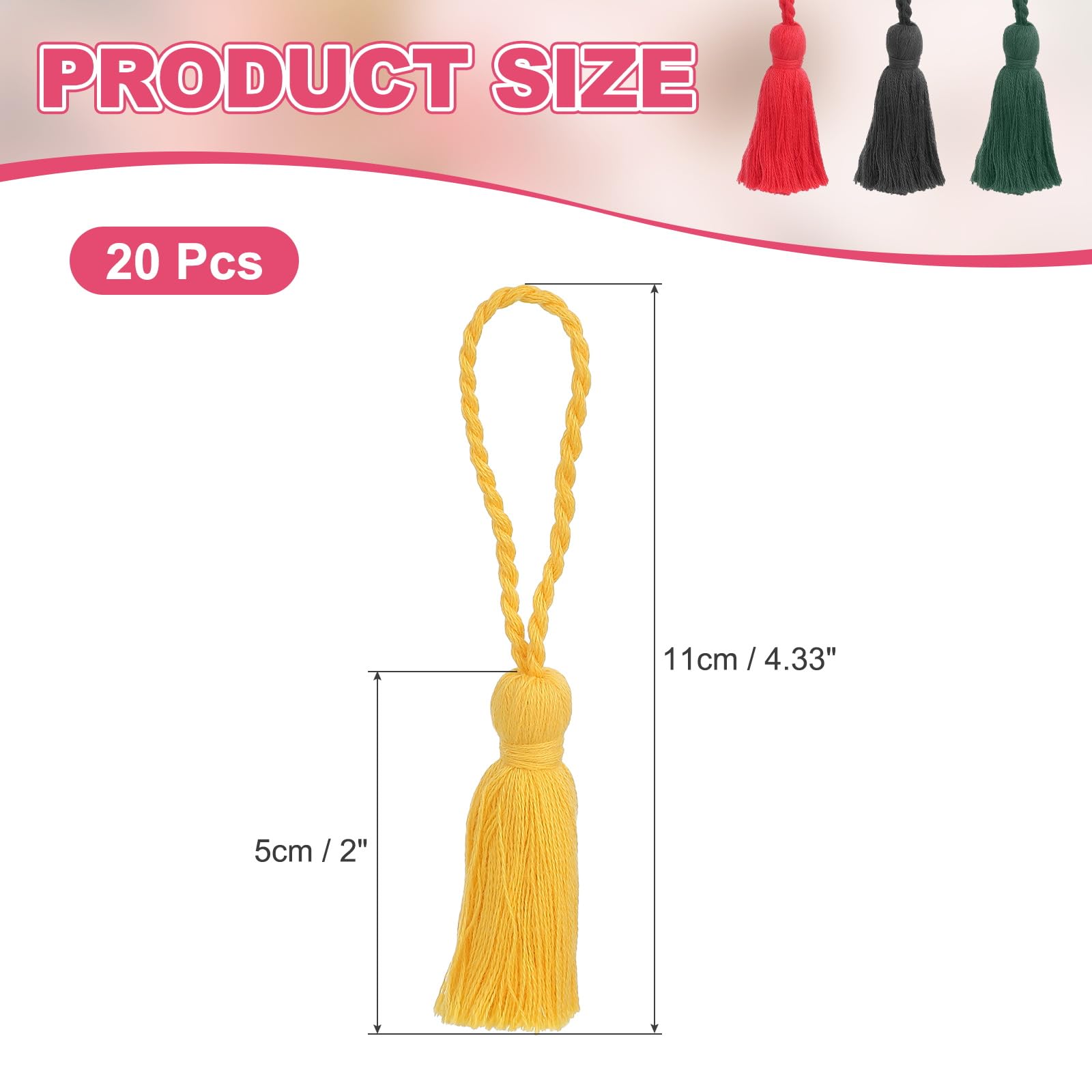 PATIKIL Chunky Bookmark Tassels, 20 Pcs Hanging Loop Small Handmade Soft Tassels for DIY Craft Keychain Jewelry Making Hand Craft Graduation Sewing, 4.3 Inch Dark Yellow