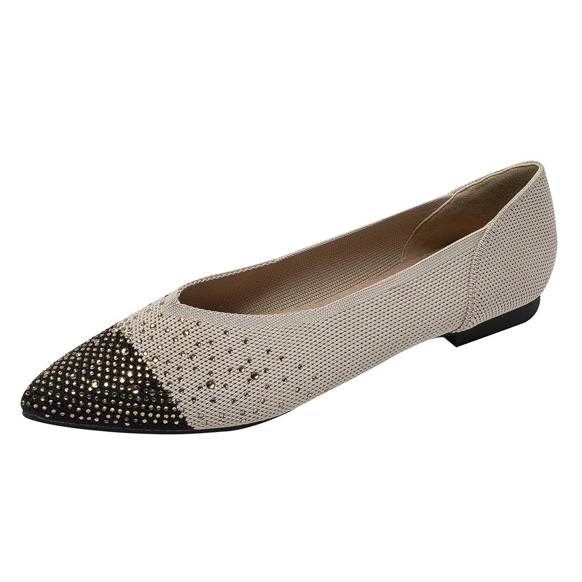 Semwiss Women's Ballet Flats Comfortable Casual Dressy Shoes,Work Flats Office Shoes Pointed Toe Leopard Flats. Rhinestone-beige 10