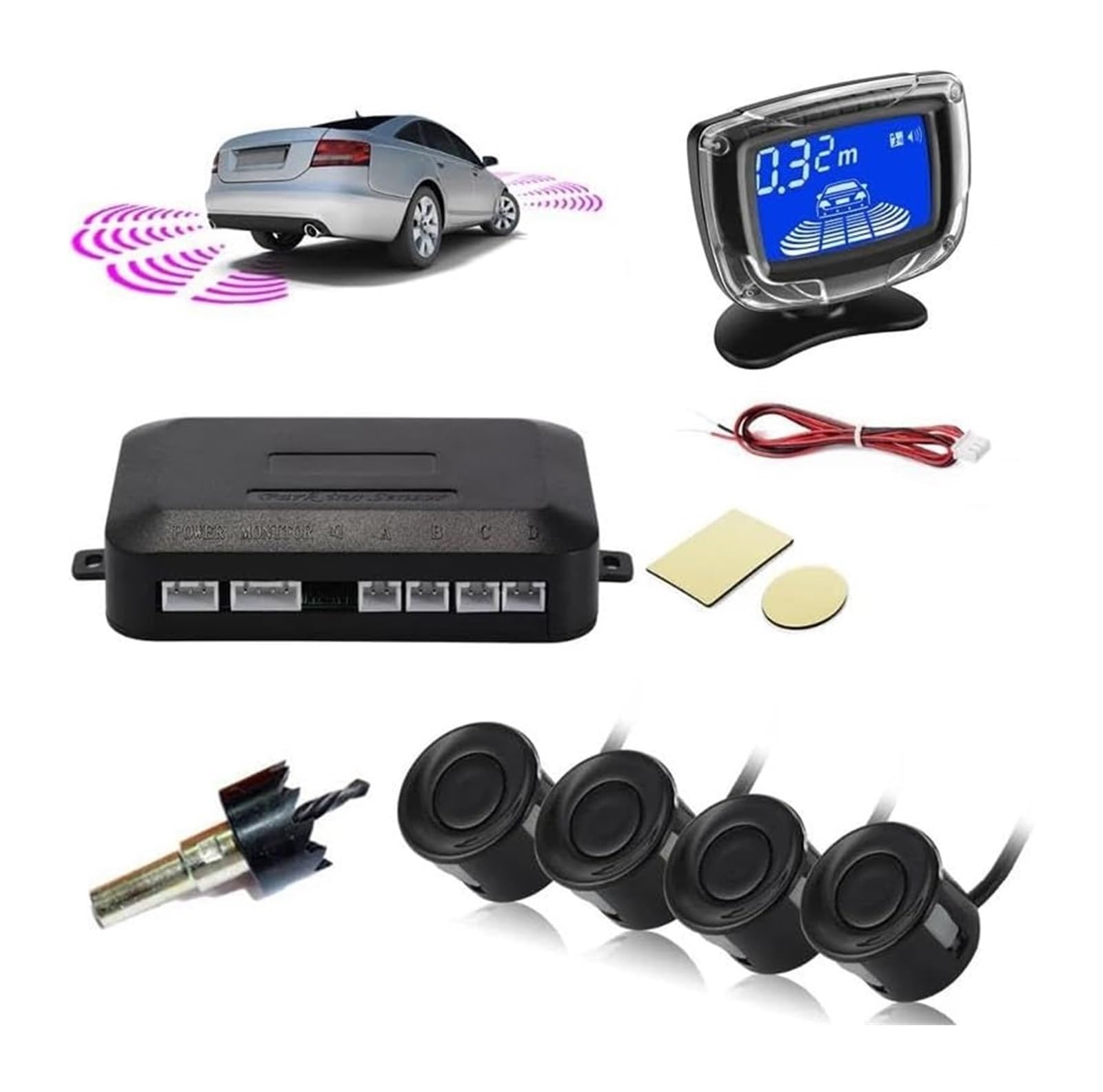 Sensor Aparcamiento Radar Marcha Atrás para Coche Doble CPU Pantalla LCD Interruptor 12 V Detector Monitor Sensor De Aparcami(Rojo)