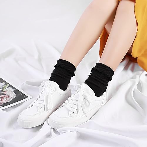 Miniatura 5 de Mcool Mary Womens Socks Ruffle Turn-Cuff Casual Ankle Socks Warm Knit Cotton Lettuce Crew Frilly Sock 6 Pack