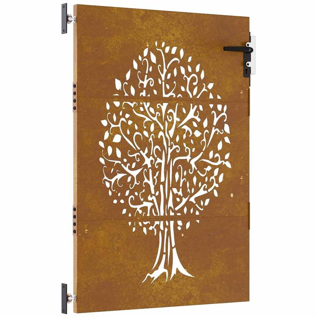 Portail De Jardin VidaXL En Acier Corten, Design Bambou, 85x150 Cm - Verrouillable, Résistant Aux Intempéries