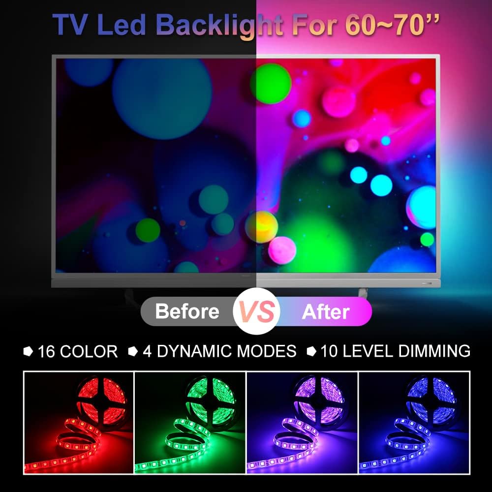 KOPMHYE 3M RGB LED Strips Light, IP65 Waterproof Coloured USB TV Backlights with Remote - Image 4