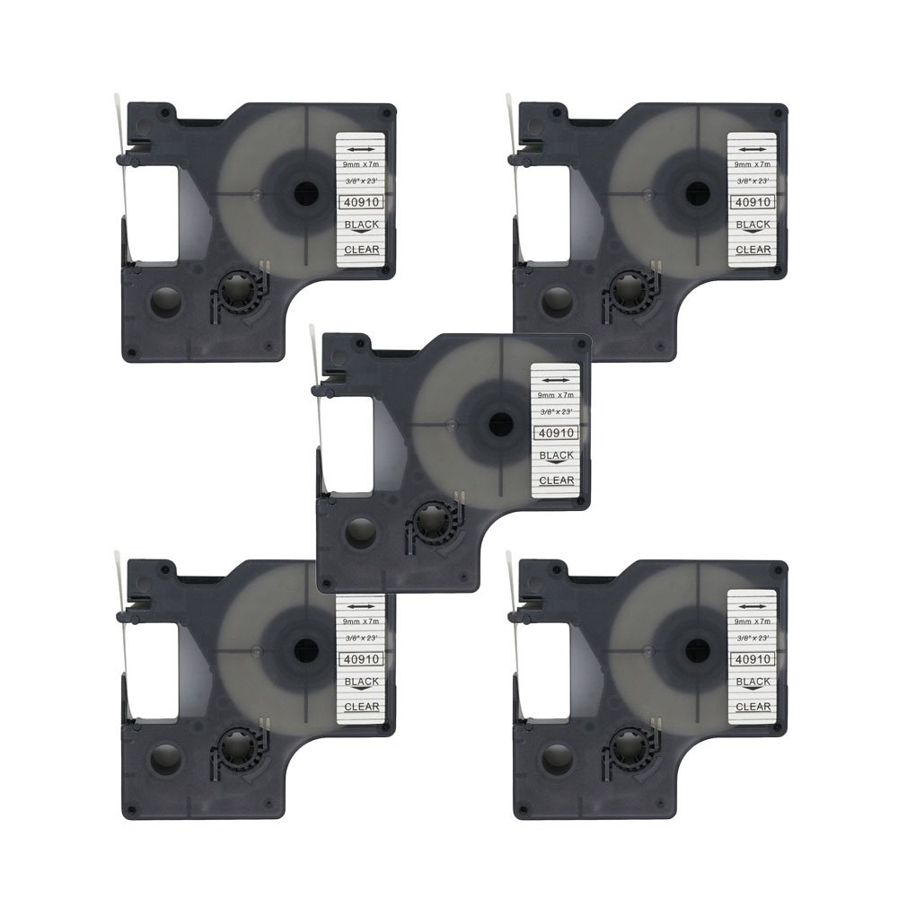BROVACS 5 Pack Black on Clear Label Tape Compatible for DYMO D1 40910 9mm 3/8" OPA2110x5
