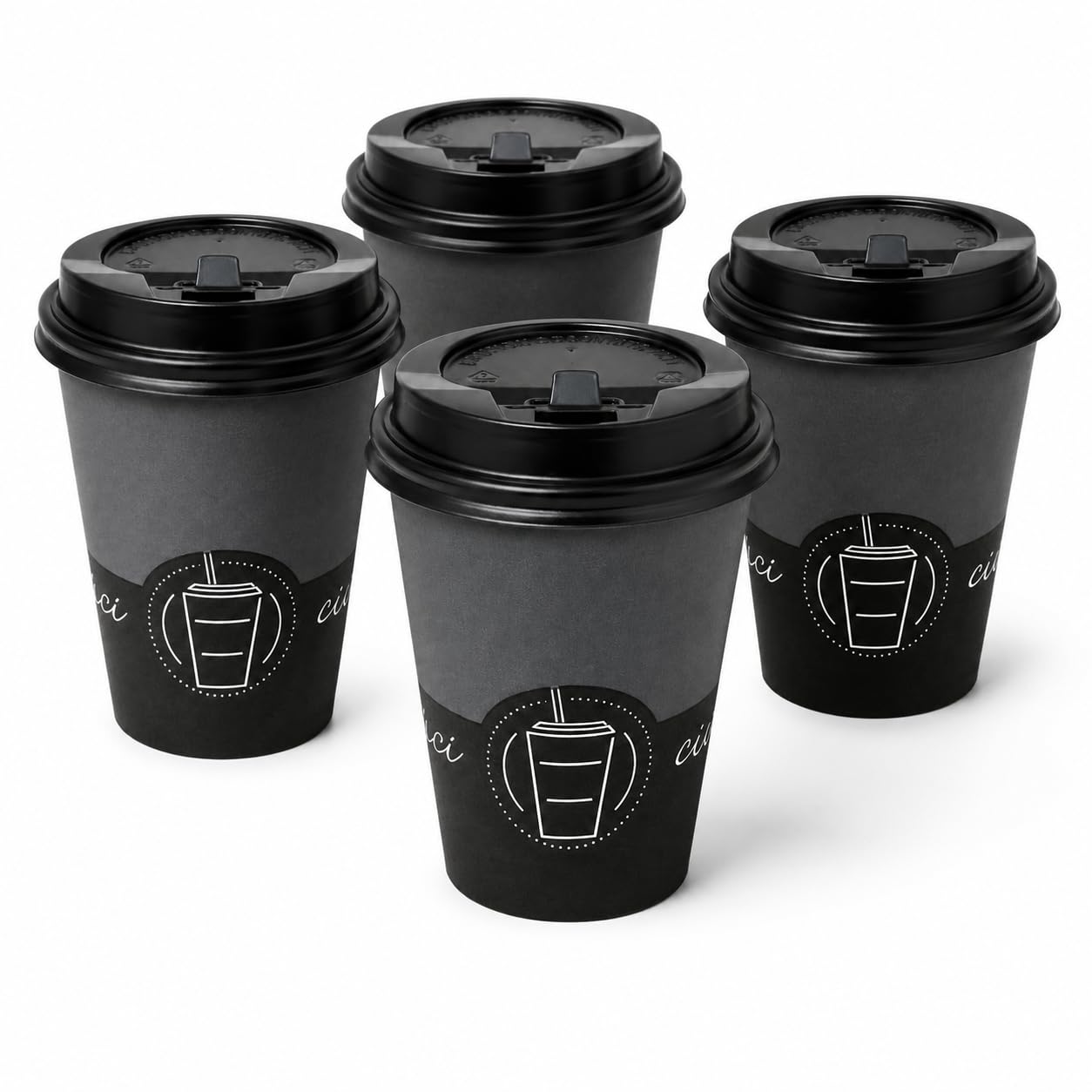 500 Bicchieri di Carta 360ml + Coperchio, Bicchieri Monouso per Caffè Americano, Cappuccino Tè, Per Bevande, Asporto in Cartoncino Resistenti, Usa e Getta per Bar, Hotel, Ufficio, Eventi, BLACK