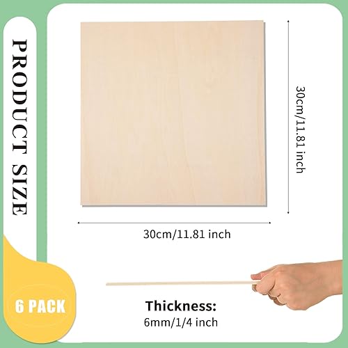 Miniatura 2 de Paquete de 6 hojas de madera de tilo de 12 x 12 x 14 pulgadas de grosor para manualidades, hojas de madera contrachapada sin terminar, hojas