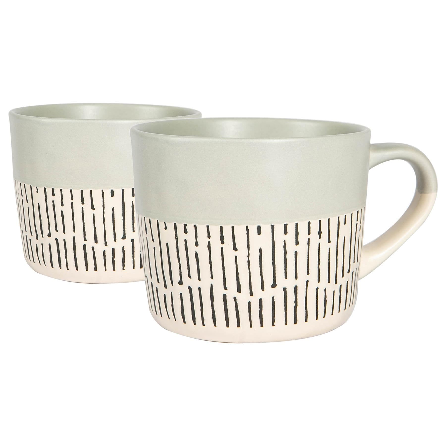 Nicola Spring Ceramic Coffee Mugs Set - 475ml - 2pc Grey Dipped Dash Stoneware Coffee Cups Dishwasher & Microwave Safe Large Tea Mugs for Hot Drinks, Hot Chocolate, Tea